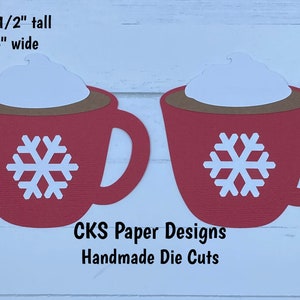 Handmade Paper Die Cut Set of 2 HOT COCOA MUGS Paper Piecing Embellishment for  Scrapbook or Paper Crafts