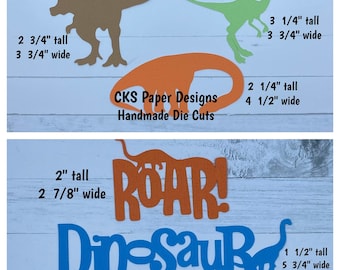 Handmade Paper Die Cut DINOSAUR SILHOUETTES & TITLES Set of 12 Scrapbook Page Embellishments Cks Paper Designs