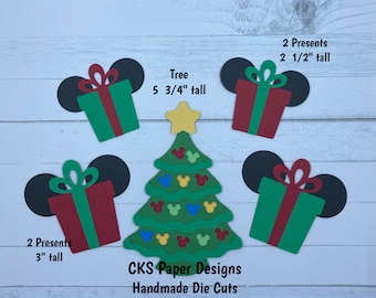 Handmade Paper Die Cut DISNEY MICKEY CHRISTMAS Tree & Presents Scrapbook Page Embellishments Cks Paper Designs