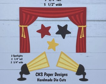 Handmade Paper Die Cut STAGE CURTAIN & LIGHTS Paper Piecing Scrapbook Embellishment Cks Paper Designs