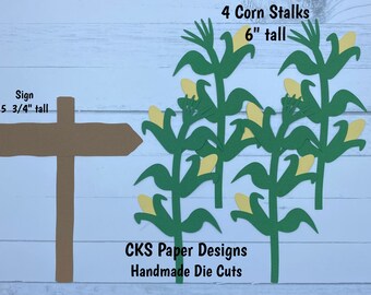 Handmade Paper Die Cut CORN STALKS & Sign Paper Piecing Scrapbook Embellishment Cks Paper Designs