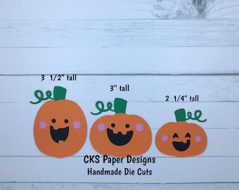 Handmade Paper Die Cut PUMPKIN FACES Set of 3 Scrapbook Page Embellishments Cks Paper Designs