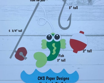 Handmade Paper Die Cut FISHING SET #1 Pole, Fish, Bobber, & Hook Scrapbook Page Embellishments Cks Paper Designs