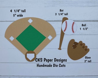Handmade Paper Die Cut BASEBALL DIAMOND Bat Ball & Glove Scrapbook Page Embellishments Cks Paper Designs