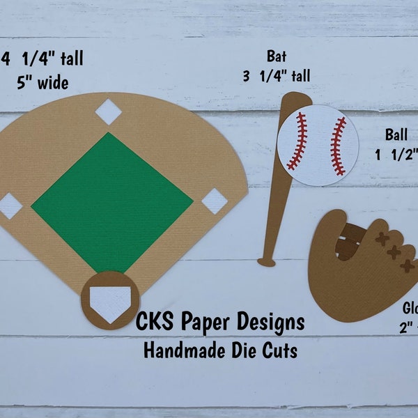 Handmade Paper Die Cut Baseball Diamond Bat Ball Glove Scrapbook Page Embellishments for  Scrapbook or Paper Crafts