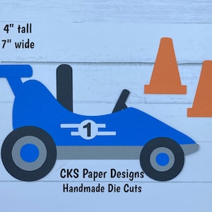 Handmade Paper Die Cut GO KART Red or Blue Go Cart Paper Piecing Scrapbook Embellishment Cks Paper Designs