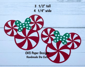 Handmade Paper Die Cut Minnie Mouse PEPPERMINT HEADS Set of 2 Disney Christmas Scrapbook Page Embellishments Cks Paper Designs