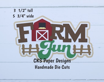 Handmade Paper Die Cut FARM FUN Title Scrapbook Page Embellishment Cks Paper Designs