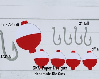 Handmade Paper Die Cut FISHING BOBBERS & HOOKS Scrapbook Page Embellishments Cks Paper Designs