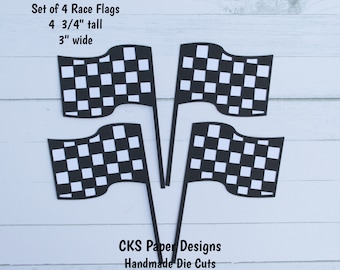 Handmade Paper Die Cut RACING FLAGS Set of 4 Single Flags Scrapbook Page Embellishments Cks Paper Designs