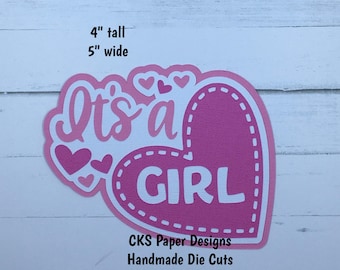 Handmade Paper Die Cut IT'S A GIRL TITLE Baby Paper Piecing Scrapbook Page Embellishment Cks Paper Designs