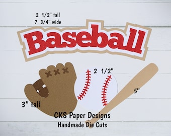 Handmade Die Cut BASEBALL TITLE Glove Bat & Ball Scrapbook Page Embellishments for  Scrapbook or Paper Crafts