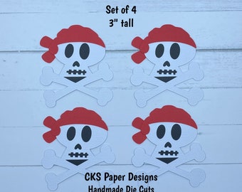 Handmade Paper Die Cut Set of 4 PIRATE SKULLS Scrapbook Page Embellishments Paper Piecing