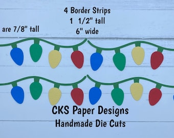 Handmade Paper Die Cut BORDER Christmas Tree Lights Scrapbook Page Borders Embellishment Paper Piecing