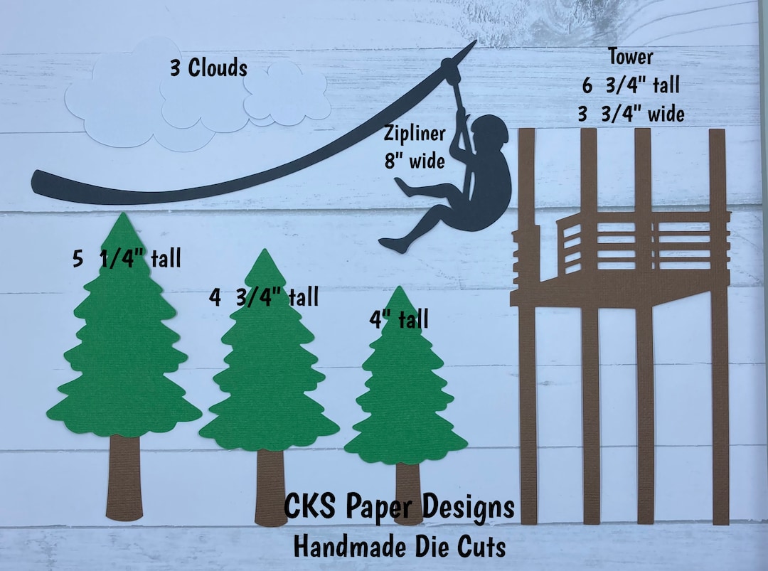 Handmade Paper Die Cut ZIPLINE/ZIPLINING Outdoors Vacation Scrapbook