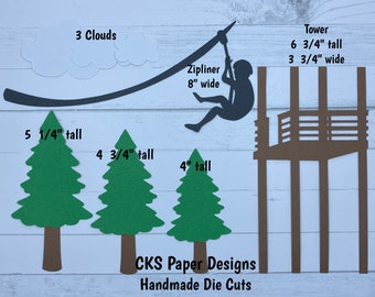Handmade Paper Die Cut ZIPLINE/ZIPLINING Outdoors Vacation Scrapbook Page Embellishments Cks Paper Designs