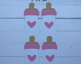 Handmade Paper Die Cut BABY GIRL BOTTLES Pink Set of 4 Scrapbook Page Embellishments Cks Paper Designs