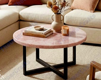 Rose Quartz Coffee Table Pink Crystal Stone Luxury Handmade Marble Modern Living Room Furniture