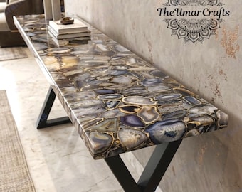 Black Agate Console Table | Luxury Gemstone Entryway Furniture | Modern Hallway Table