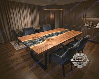 Luxury Black Epoxy River Table – Solid Wood Live Edge Dining Table Handmade