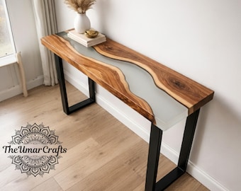 Handcrafted Wooden Epoxy River Console Table