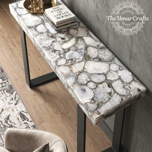 White Agate Console Table | Gemstone Entryway Table | Luxury Stone Console | Handmade Agate Furniture