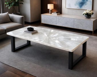 Natural Selenite Coffee Table, White Crystal Stone Center Table, Luxury Modern Minimalist Furniture