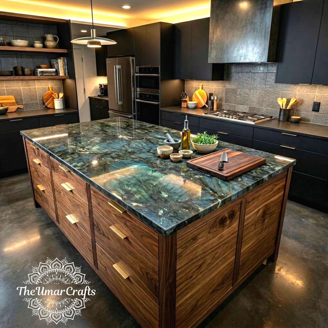 Labradorite Kitchen Island Top - Custom Semi Precious Gemstone ...