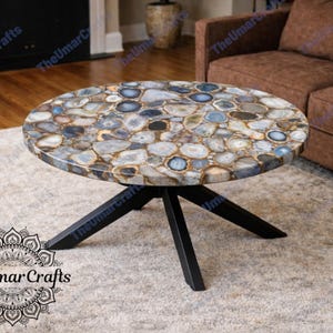 Natural Agate Coffee Table, Round Gemstone Slab
