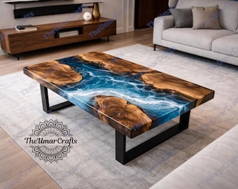 Blue Ocean epoxyhars rivier walnoothout salontafel handgemaakte Live Edge luxe decor