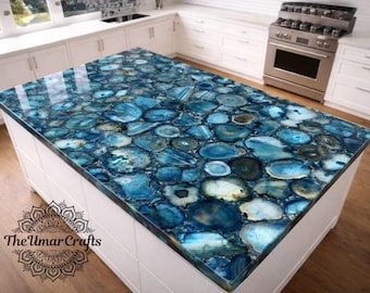 Encimera de cocina de ágata azul - Losa de piedra semipreciosa natural