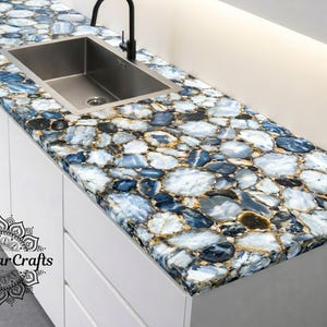 Natural Wild Agate Stone Countertop | Black Gemstone Kitchen Island Top | Semi Precious Luxury Surface
