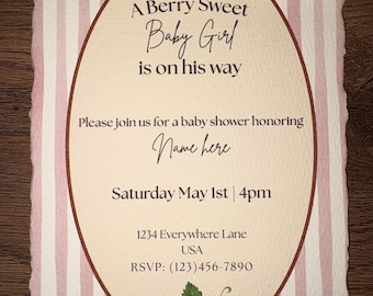 Berry Sweet Girl Baby Shower Invitation & Envelopes