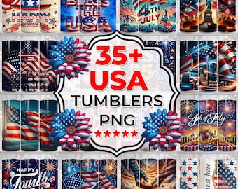 35+ 4th of July Tumbler Wrap Bundle, 20 oz Skinny Tumbler, USA Pngs, Sublimation Designs, American Flag Sunflowers Patriotic Tumbler Png