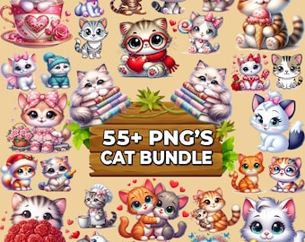 Cute Cats Clipart Bundle Png, Cats Png Bundle, T shirts Png, Cats Sublimation, Cartoons Svg Bundle,  Cat Clipart Pack for Cricut and Crafts