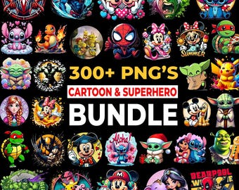300+ Cartoon Mega Bundle PNG, Cartoon Characters, Cartoons Bundle, Retro Png File, Superhero Clipart, T Shirts Design, Superhero Cartoon Png