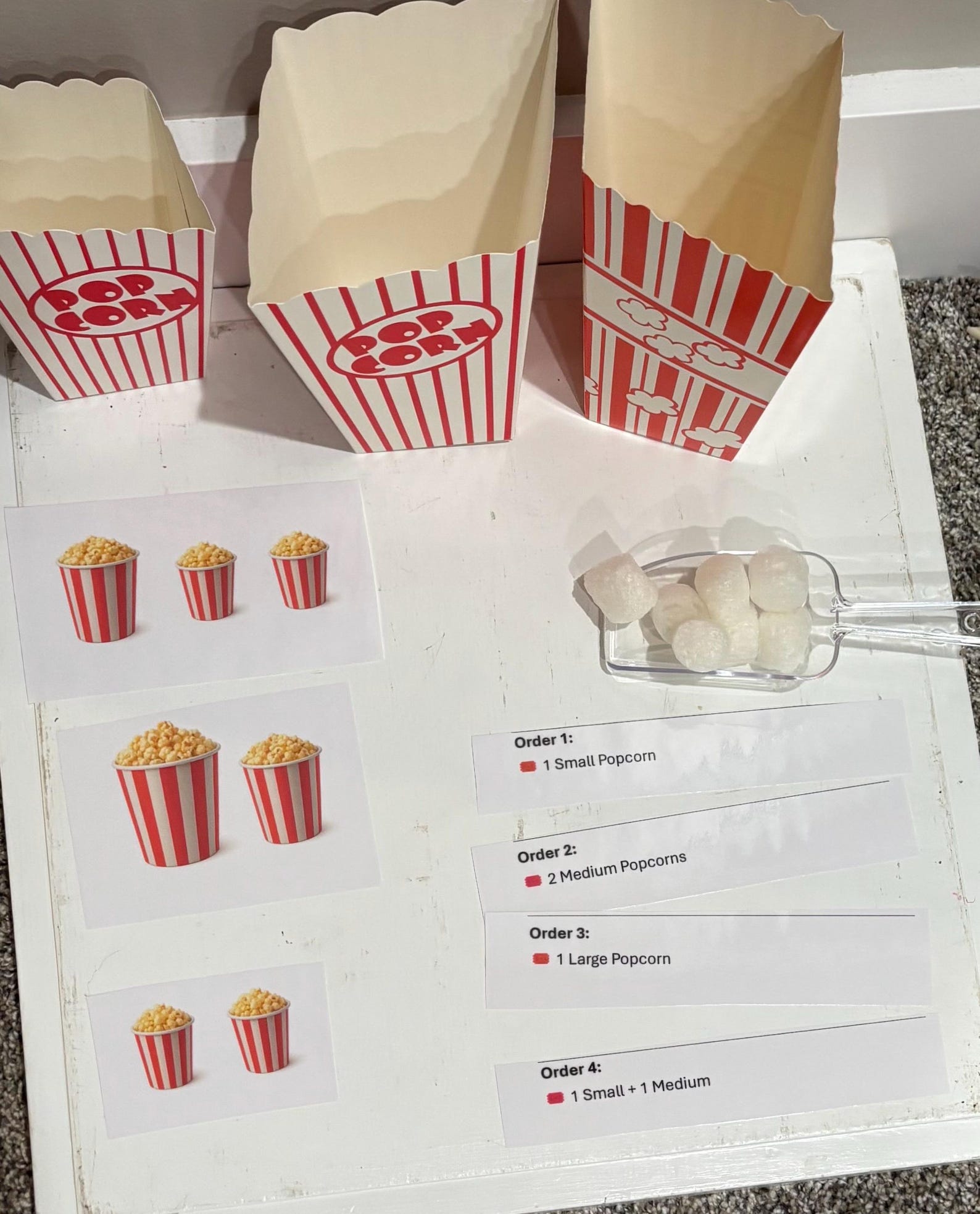 Popcorn Order Sensory Bin Popcorn Order Sets With Scoops and Popcorn Buckets - Etsy