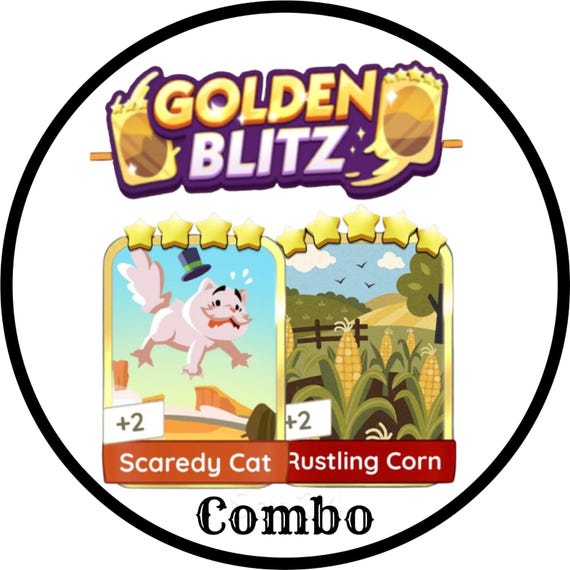 Scaredy Cat & Rustling Corn - Golden Blitz - Monopoly_GO Stickers - Combo 2 Cards