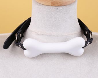 Adjustable Black Leather Choker Necklace with White Silicone Bone Charm, Kawaii Collar Gift for Her, Birthday, Valentine’s & Anniversary