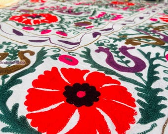 Beautiful Embroidery made suzani bedsheet | Home decor wall hanging throws | Suzani bedcovers | Bridesmaid suzani | Gift for her.