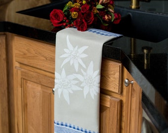 Edelweiss Jacquard Tea Towel  Luxury Kitchen Dish Towels Hostess Gift European Swiss Alps National Flower of Austria Sound of Music