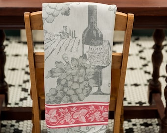 French Wine Towels  - Jacquard Tea Towel  - Kitchen Linens - Kitchen Art - Chateau Tapestry Housewarming Gift Wine Tasting Vineyard Vino