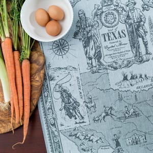 Texas State Map Jacquard Woven Tea Towel  Pictorial TX Map  Sam Houston  Quanah Parker  Dallas  US Map