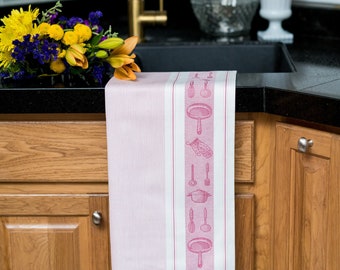 Cooking Pots Spoons Jacquard Tea Towel - Cooking Lover Chef Gift - Hostess Gift - Luxury Oversized Absorbent Towels - Woven Cotton Towel