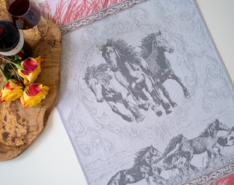Jacquard Mustang Horse Tea Towel, Cowboy Western Decor