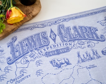 Lewis & Clark Expedition Jacquard Tea Towel - Historical Map - 100% Cotton - Luxury Linens - Woven in Czech Republic - Family Designed