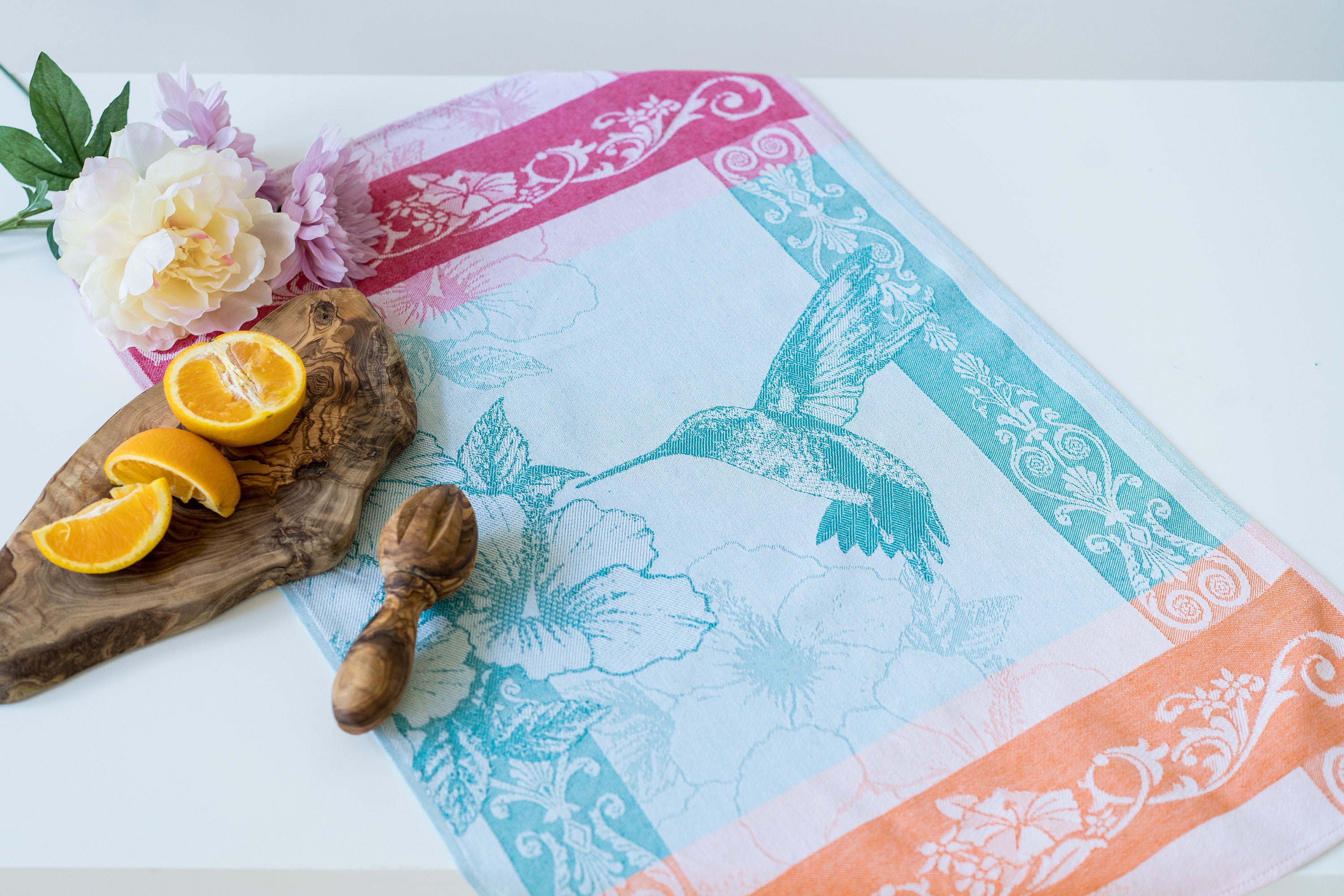 Teacup Hummingbird Tea Towel - Set of Two