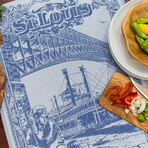St Louis Jacquard Tea Towel - Historical Riverboat Tapestry - Saint Louis Missouri - 100% Cotton - Usable Art - Best Kitchen Towel - Sturdy