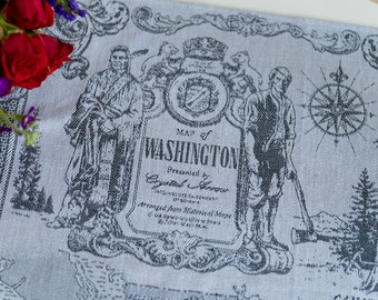 Luxurious Washington Travel Pictorial Map Jacquard Woven Tapestry Tea Towel  State Map Chief Joseph Seattle Winthrop Souvenir Great Gift