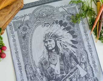 Native American Decor - American Indian Chief Tapestry - Luxury Woven Wall Hanging - Jacquard Tea Towel  History Lover Gift  Southwest Decor